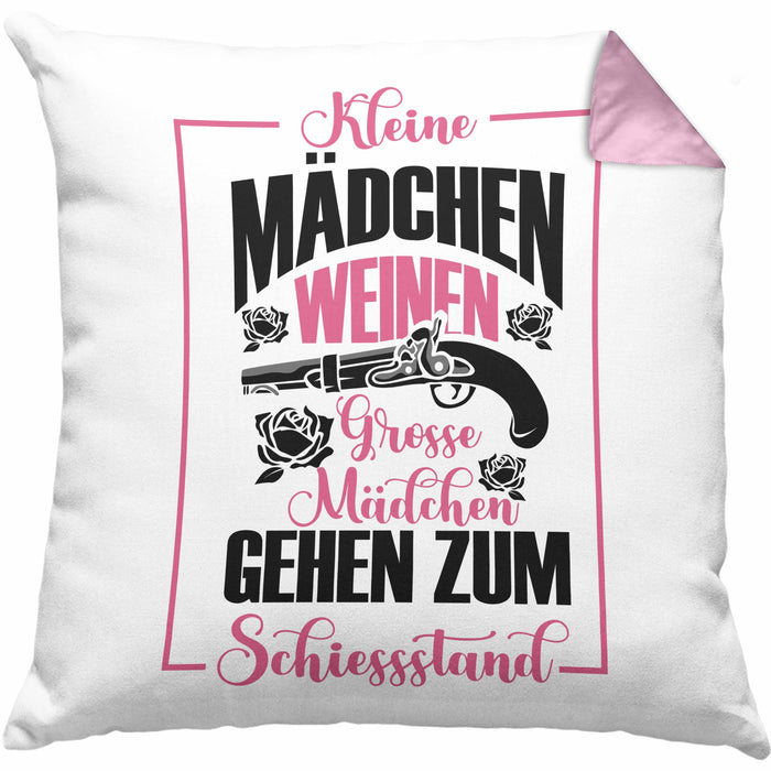 Mädchen Kissen mit Füllung 40x40 Geschenk für schießbegeisterte Mädchen Schützenfest-Fans Mädels (Grau) Rosa Trendation