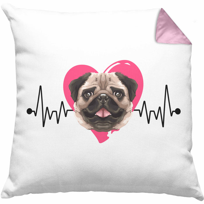 Mops Besitzer Kissen mit Füllung 40x40 Geschenk Lustiger Spruch Geschenkidee Herzschlag Mops (Grau) Rosa Trendation