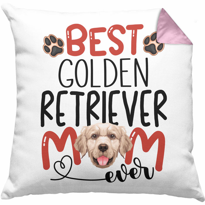 Golden Retriever Mom Besitzerin Kissen mit Füllung 40x40 Geschenk Lustiger Spruch Geschenkidee Besitzerin Golden Retriever Mama (Grau) Rosa Trendation