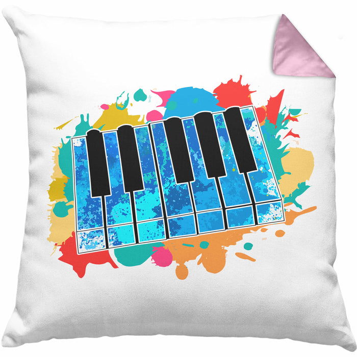 Keyboard Spieler Kissen mit Füllung 40x40 Geschenk für Keyboarder Musiker Band Geschenkidee Bunt (Grau) Rosa Trendation