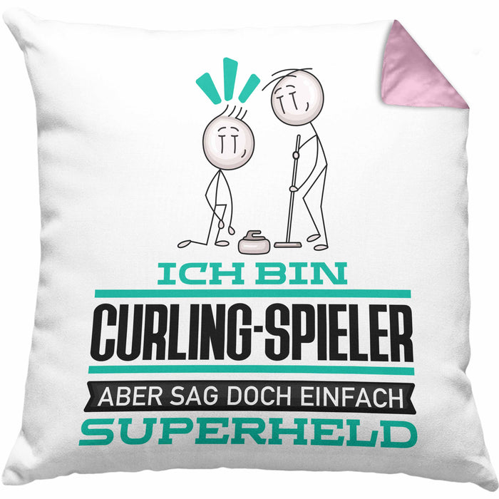 Curling-Spieler Geschenk Kissen mit Füllung 40x40 Ich Bin Curling-Spieler Aber Sag Doch Einfach Superheld Lustige Geschenkdiee für Curling-Spieler (Grau) Rosa Trendation