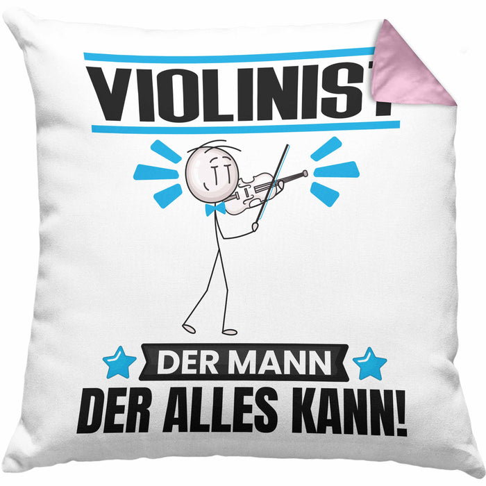Violinist Kissen mit Füllung 40x40 Geschenk für Violinist Der Mann Der Alles Kann Geschenkidee zum Geburtstag (Grau) Rosa Trendation