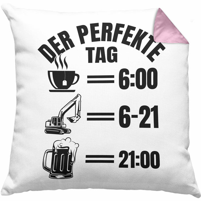 Baustelle Kissen mit Füllung 40x40 Geschenk Der Perfekte Tag Bauarbeiter Geschenkidee für Männer Baggerfahrer Bagger Baggerführer (Grau) Rosa Trendation