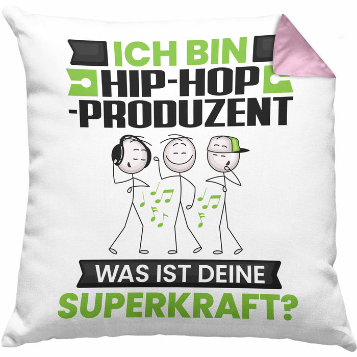 Hip-Hop-Produzent Kissen mit Füllung 40x40 Geschenk für Hip-Hop-Produzent Geburtstag Lustiger Spruch Was Ist Deine Superkraft (Grau) Rosa Trendation