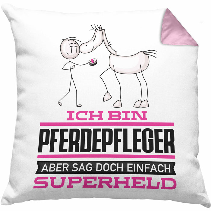 Pferdepfleger Geschenk Kissen mit Füllung 40x40 Ich Bin Pferdepfleger Aber Sag Doch Einfach Superheld Lustige Geschenkdiee für Pferdepfleger (Grau) Rosa Trendation
