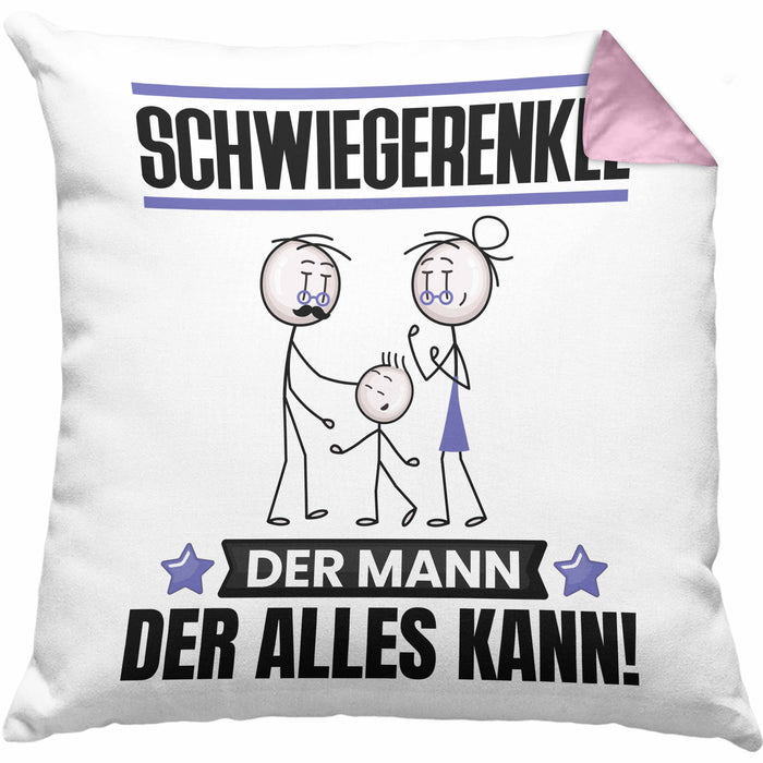 Schwiegerenkel Kissen mit Füllung 40x40 Geschenk für Schwiegerenkel Der Mann Der Alles Kann Geschenkidee zum Geburtstag (Grau) Rosa Trendation