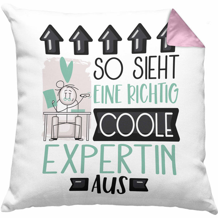 Expertin Geschenk Kissen mit Füllung 40x40 Lustig Geschenkidee für Expertin Geburtstag So Sieht Eine Richtig Coole Expertin Aus Frauen Spruch (Grau) Rosa Trendation
