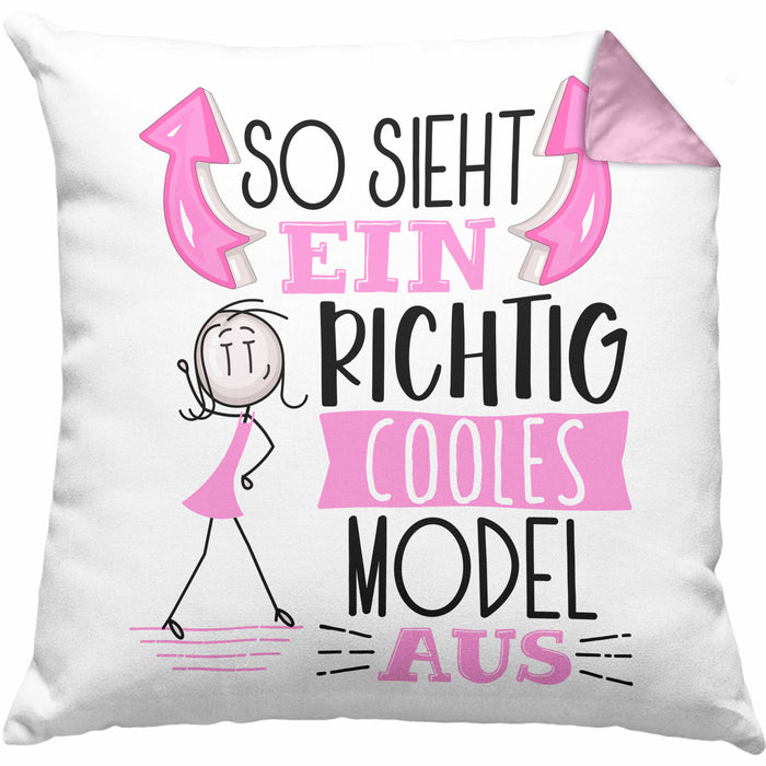 Model Kissen mit Füllung 40x40 Geschenk So Sieht Ein RIchtig Cooles Model Aus Geschenkidee Lustiger Spruch Geburtstag (Grau) Rosa Trendation