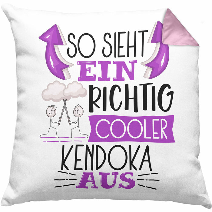 So Sieht Ein Richtig Cooler Kendoka Aus Geschenk Kissen mit Füllung 40x40 Lustiger Spruch Geschenkidee (Grau) Rosa Trendation