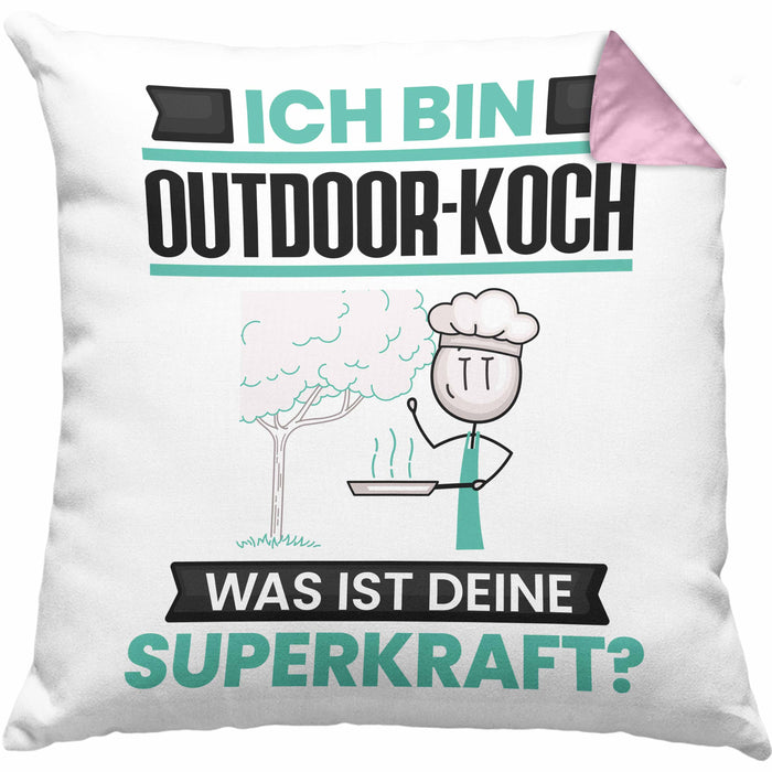 Outdoor-Koch Kissen mit Füllung 40x40 Geschenk für Outdoor-Koch Geburtstag Lustiger Spruch Was Ist Deine Superkraft (Grau) Rosa Trendation