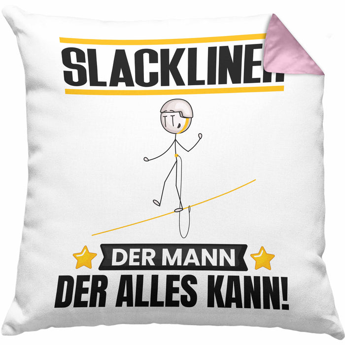 Slackliner Kissen mit Füllung 40x40 Geschenk für Slackliner Der Mann Der Alles Kann Geschenkidee zum Geburtstag (Grau) Rosa Trendation