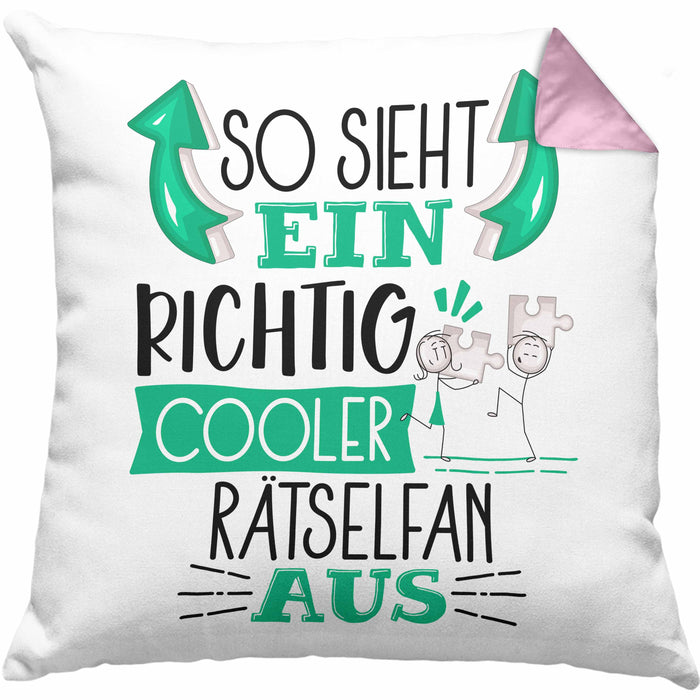 Rätselfan Kissen mit Füllung 40x40 So Sieht Ein Richtig Cooler Rätselfan Aus Geschenk Lustiger Spruch Geschenkidee (Grau) Rosa Trendation