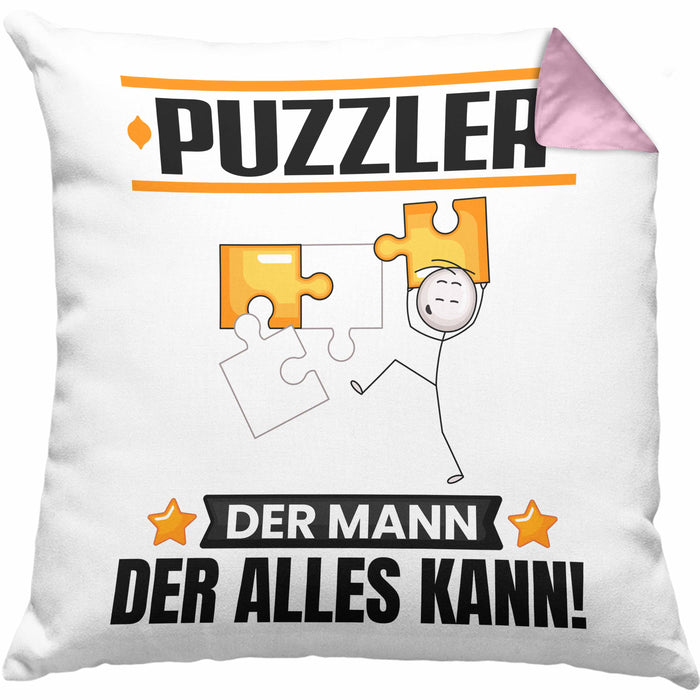 Puzzler Kissen mit Füllung 40x40 Geschenk für Puzzler Der Mann Der Alles Kann Geschenkidee zum Geburtstag (Grau) Rosa Trendation
