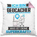 Geocacher Kissen mit Füllung 40x40 Geschenk für Geocacher Geburtstag Lustiger Spruch Was Ist Deine Superkraft (Grau) Rosa Trendation