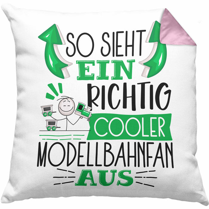 Modellbahnfan Kissen mit Füllung 40x40 So Sieht Ein Richtig Cooler Modellbahnfan Aus Geschenk Lustiger Spruch Geschenkidee (Grau) Rosa Trendation