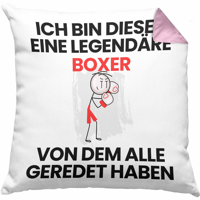 Boxer Geschenk Kissen mit Füllung 40x40 Lustige Geschenkidee Geburtstag für Boxer Ich Bin Dieser Legendäre Boxer Von Dem Alle Geredet Haben (Grau) Rosa Trendation