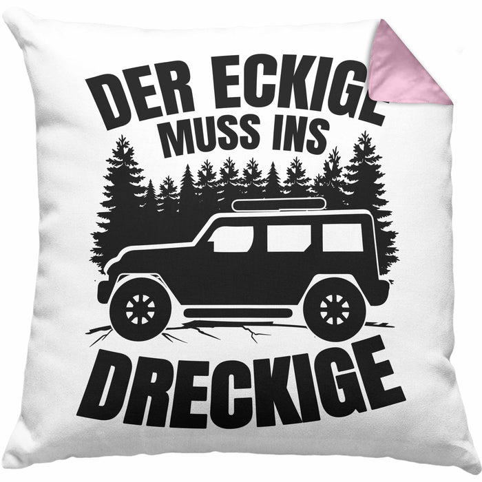 SUV Geschenk Der Eckige Muss Ins Dreckige Geländewagen Geschenkidee Kissen mit Füllung 40x40 (Grau) Rosa Trendation