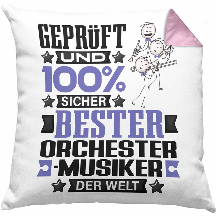 Orchestermusiker Geschenk Lustiger Spruch für Orchestermusiker Geschenkidee Bester Orchestermusiker Der WeltKissen mit Füllung 40x40 (Grau) Rosa Trendation