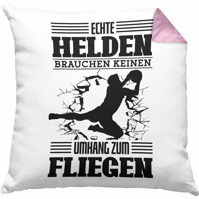 Torwart Kissen mit Füllung 40x40 Geschenk Spruch Lustig Echte Helden Brauchen Keinen Umhang zum Fliegen Geschenkidee Geburtstag Fußball (Grau) Rosa Trendation
