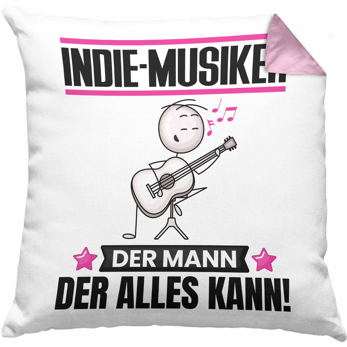 Indie-Musiker Kissen mit Füllung 40x40 Geschenk für Indie-Musiker Der Mann Der Alles Kann Geschenkidee zum Geburtstag (Grau) Rosa Trendation