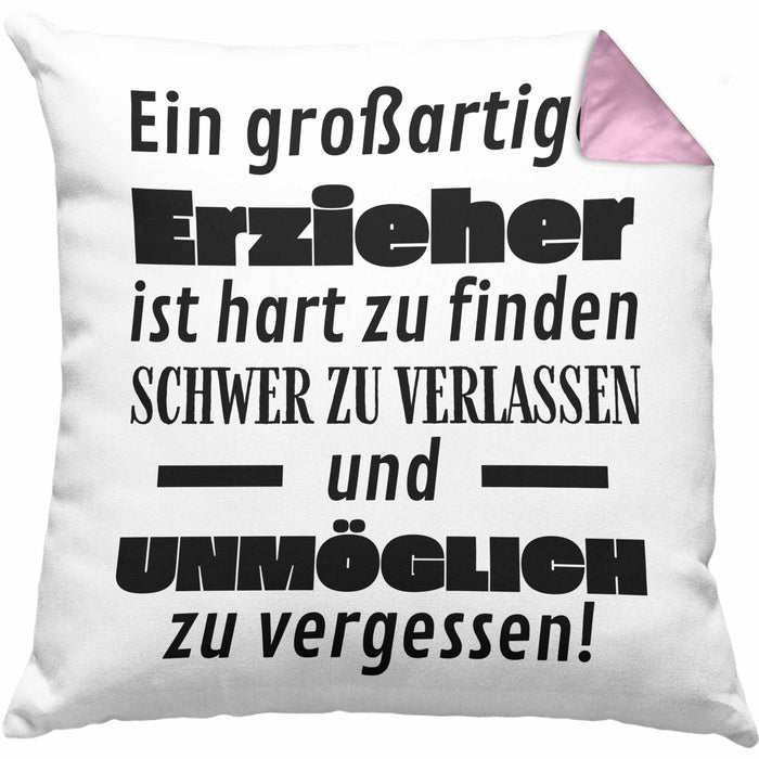 Erzieher Abschied Geschenk Kissen mit Füllung 40x40 Abschiedsgeschenk für Erzieher Hart Zu Finden Schwer Zu Verlassen (Grau) Rosa Trendation