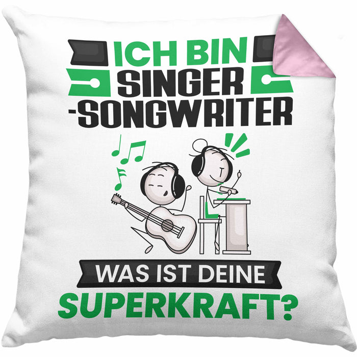 Singer-Songwriter Kissen mit Füllung 40x40 Geschenk für Singer-Songwriter Geburtstag Lustiger Spruch Was Ist Deine Superkraft (Grau) Rosa Trendation