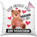 Kuscheln Geschenk Kissen mit Füllung 40x40 Teddy Halb Mensch Halb Bärchen Ich Bin Ein Märchen Geschenkidee (Grau) Rosa Trendation