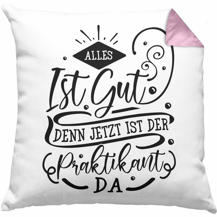 Praktikant Kissen mit Füllung 40x40 Geschenk Für Praktikanten Geschenkidee Alles Ist Gut Denn Jetzt Ist Der Praktikant Da (Grau) Rosa Trendation