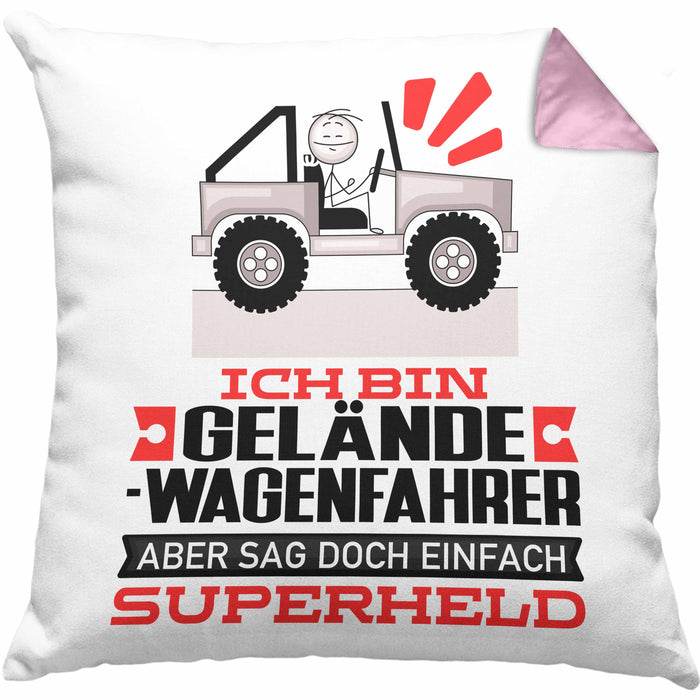 Geländewagenfahrer Geschenk Kissen mit Füllung 40x40 Ich Bin Geländewagenfahrer Aber Sag Doch Einfach Superheld Lustige Geschenkdiee für Geländewagenfahrer (Grau) Rosa Trendation