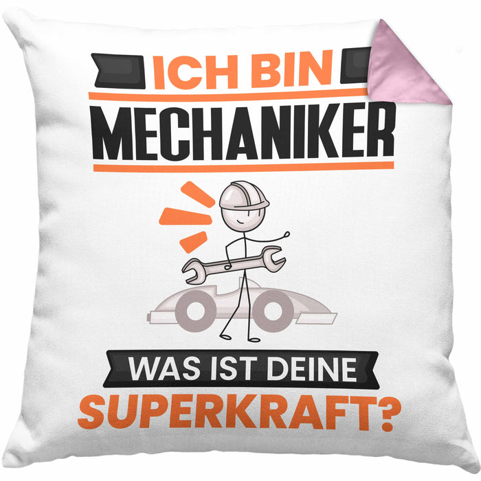 Mechaniker Kissen mit Füllung 40x40 Geschenk für Mechaniker Geburtstag Lustiger Spruch Was Ist Deine Superkraft (Grau) Rosa Trendation