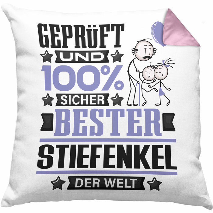 Stiefenkel Geschenk Lustiger Spruch für Stiefenkel Geschenkidee Bester Stiefenkel Der WeltKissen mit Füllung 40x40 (Grau) Rosa Trendation