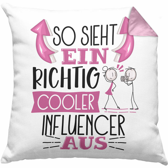 Influencer Kissen mit Füllung 40x40 Geschenk So Sieht Ein RIchtig Cooler Influencer Aus Geschenkidee Lustiger Spruch Geburtstag (Grau) Rosa Trendation