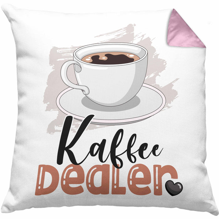 Kaffee Dealer Kissen mit Füllung 40x40 Geschenk für Barista Geburtstag Spruch Geschenkidee Kaffeeverkäufer (Grau) Rosa Trendation