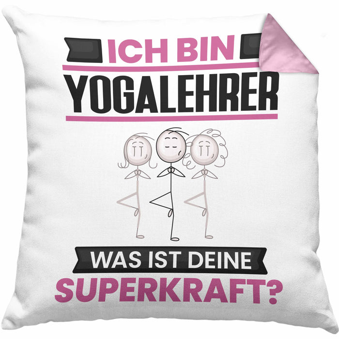 Yogalehrer Kissen mit Füllung 40x40 Geschenk für Yogalehrer Geburtstag Lustiger Spruch Was Ist Deine Superkraft (Grau) Rosa Trendation