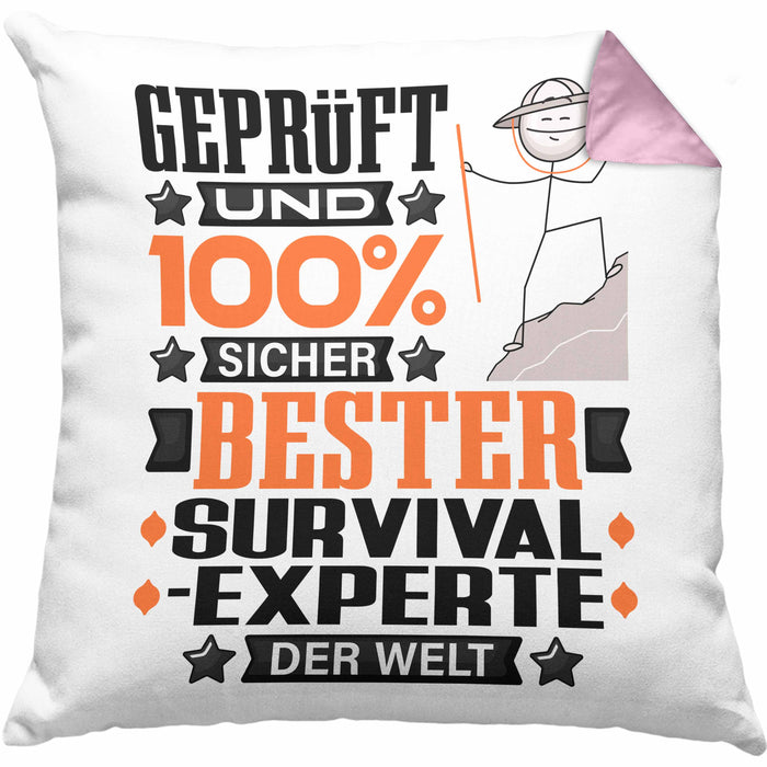 Survival-Experte Geschenk Lustiger Spruch für Survival-Experte Geschenkidee Bester Survival-Experte Der WeltKissen mit Füllung 40x40 (Grau) Rosa Trendation