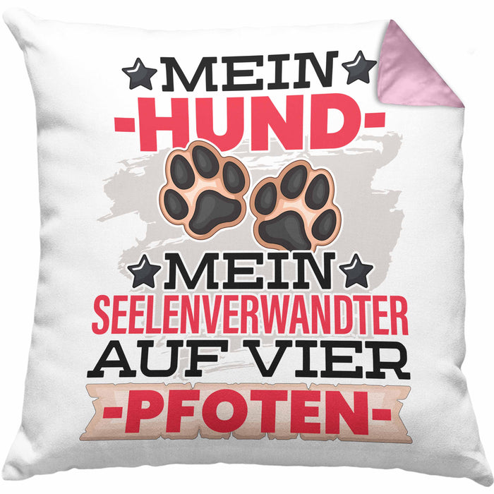 Hundebesitzer Kissen mit Füllung 40x40 Geschenk Hunde Mein Seelenverwandter Auf 4 Pfoten Geschenkidee Hunde Mama Frauchen Herrchen (Grau) Rosa Trendation