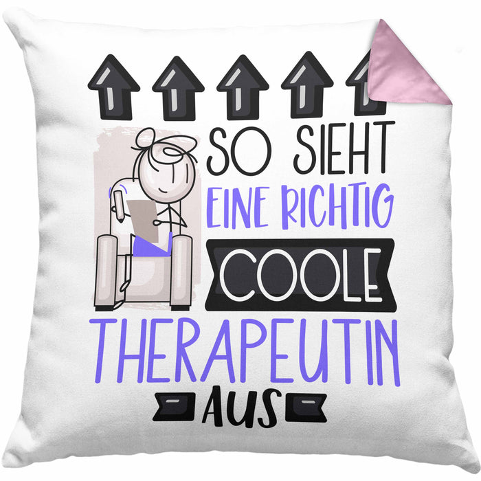 Therapeutin Geschenk Kissen mit Füllung 40x40 Lustig Geschenkidee für Therapeutin Geburtstag So Sieht Eine Richtig Coole Therapeutin Aus Frauen Spruch (Grau) Rosa Trendation