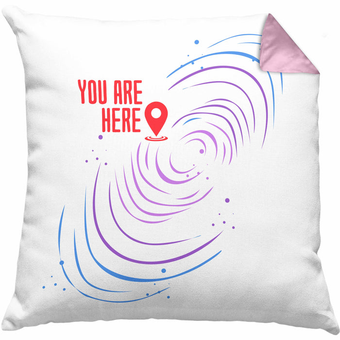 Lustige Galaxie-Kissen mit Füllung 40x40 Spruch "You Are Here" Geschenk für Weltraumliebhaber (Grau) Rosa Trendation
