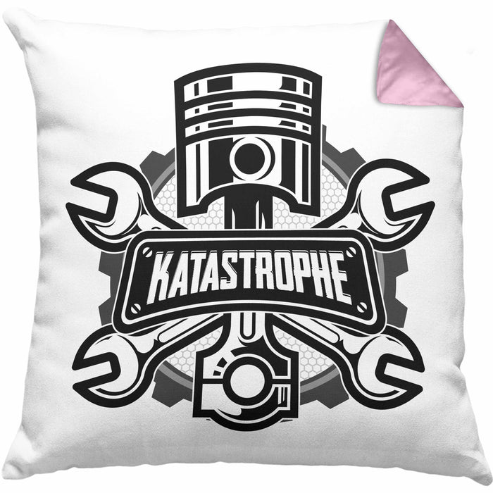 KFZ Mechaniker Kissen mit Füllung 40x40 Geschenk Spruch Männer KFZ Mechatroniker Geschenkidee Werkstatt Katastrophe (Grau) Rosa Trendation