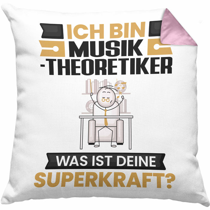 Musiktheoretiker Kissen mit Füllung 40x40 Geschenk für Musiktheoretiker Geburtstag Lustiger Spruch Was Ist Deine Superkraft (Grau) Rosa Trendation
