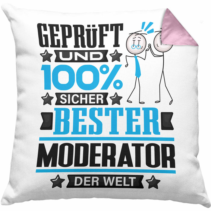 Moderator Geschenk Lustiger Spruch für Moderator Geschenkidee Bester Moderator Der WeltKissen mit Füllung 40x40 (Grau) Rosa Trendation