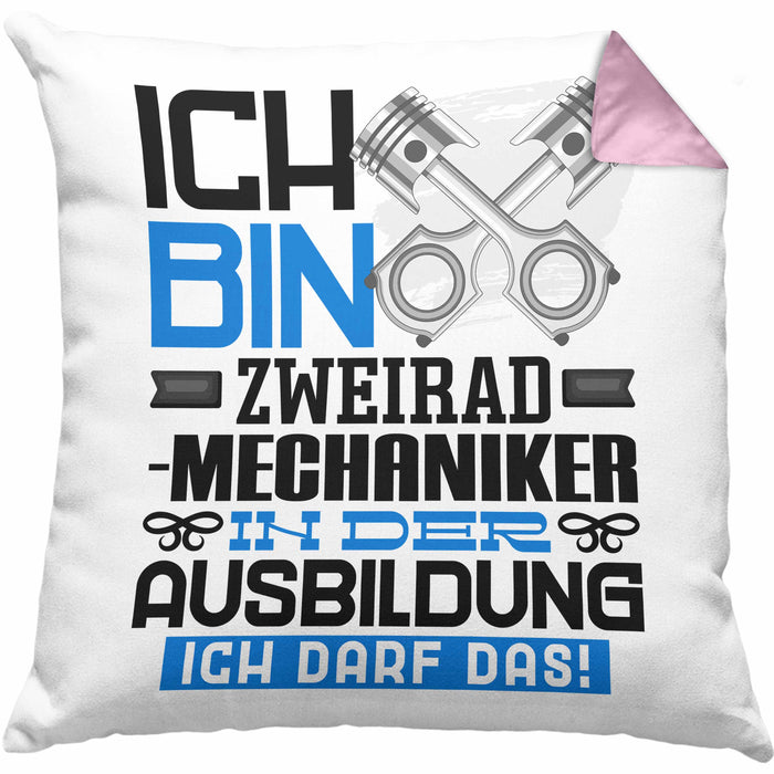 Zweiradmechaniker Ausbildung Kissen mit Füllung 40x40 Geschenk Ich Bin Zweiradmechaniker In Der Ausbildung Ich Darf Das Geschenkidee Spruch (Grau) Rosa Trendation