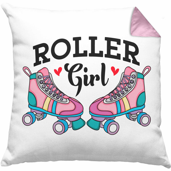 Rollschuh Kissen mit Füllung 40x40 Geschenk für Roller Girls "Roller Girl" Nostalgie 80er 90er Jahre (Grau) Rosa Trendation