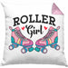 Rollschuh Kissen mit Füllung 40x40 Geschenk für Roller Girls "Roller Girl" Nostalgie 80er 90er Jahre (Grau) Rosa Trendation