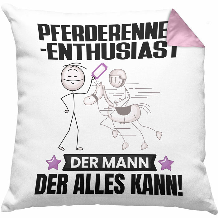 Pferderennen-Enthusiast Kissen mit Füllung 40x40 Geschenk für Pferderennen-Enthusiast Der Mann Der Alles Kann Geschenkidee zum Geburtstag (Grau) Rosa Trendation
