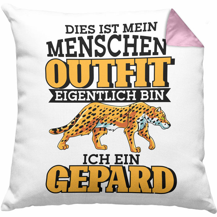 Lustige Gepard Kissen mit Füllung 40x40 Spruch Kostüm Geschenkidee (Grau) Rosa Trendation