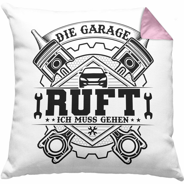 KFZ Mechaniker Kissen mit Füllung 40x40 Geschenk Spruch Männer KFZ Mechatroniker Geschenkidee Werkstatt Die Garage Ruft (Grau) Rosa Trendation