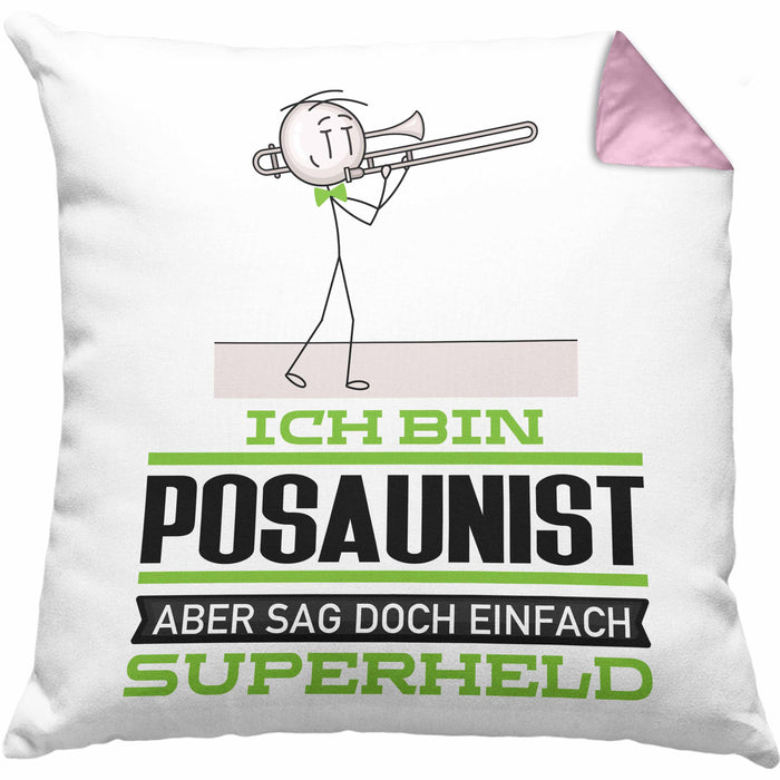 Posaunist Geschenk Kissen mit Füllung 40x40 Ich Bin Posaunist Aber Sag Doch Einfach Superheld Lustige Geschenkdiee für Posaunist (Grau) Rosa Trendation