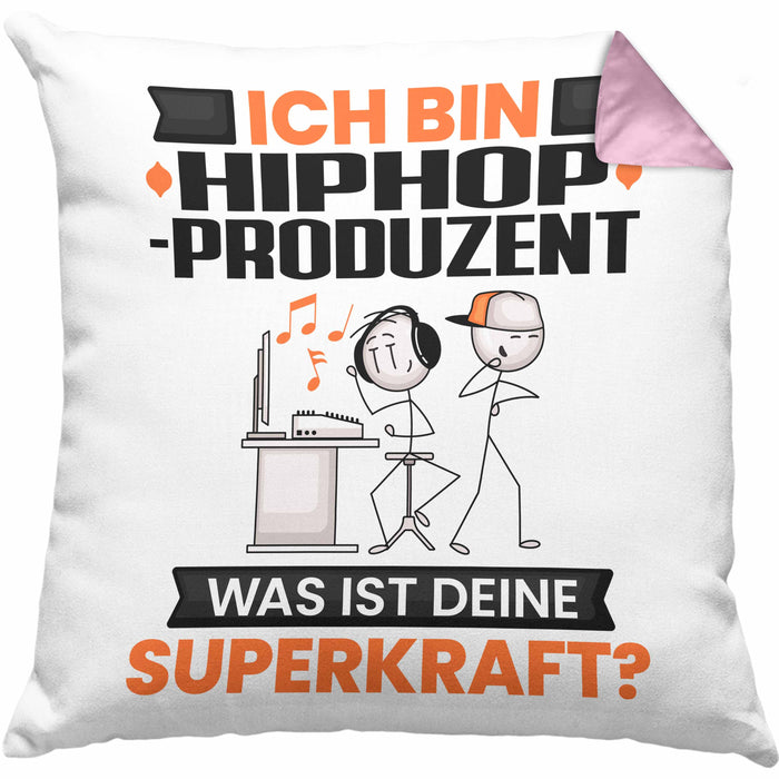 Hiphop-Produzent Kissen mit Füllung 40x40 Geschenk für Hiphop-Produzent Geburtstag Lustiger Spruch Was Ist Deine Superkraft (Grau) Rosa Trendation