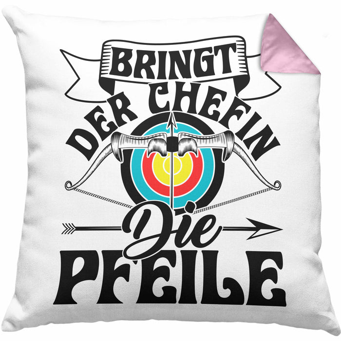 Bogenschützin Kissen mit Füllung 40x40 Geschenk Frauen Bogenschießen Geschenkidee Pfeil und Bogen (Grau) Rosa Trendation